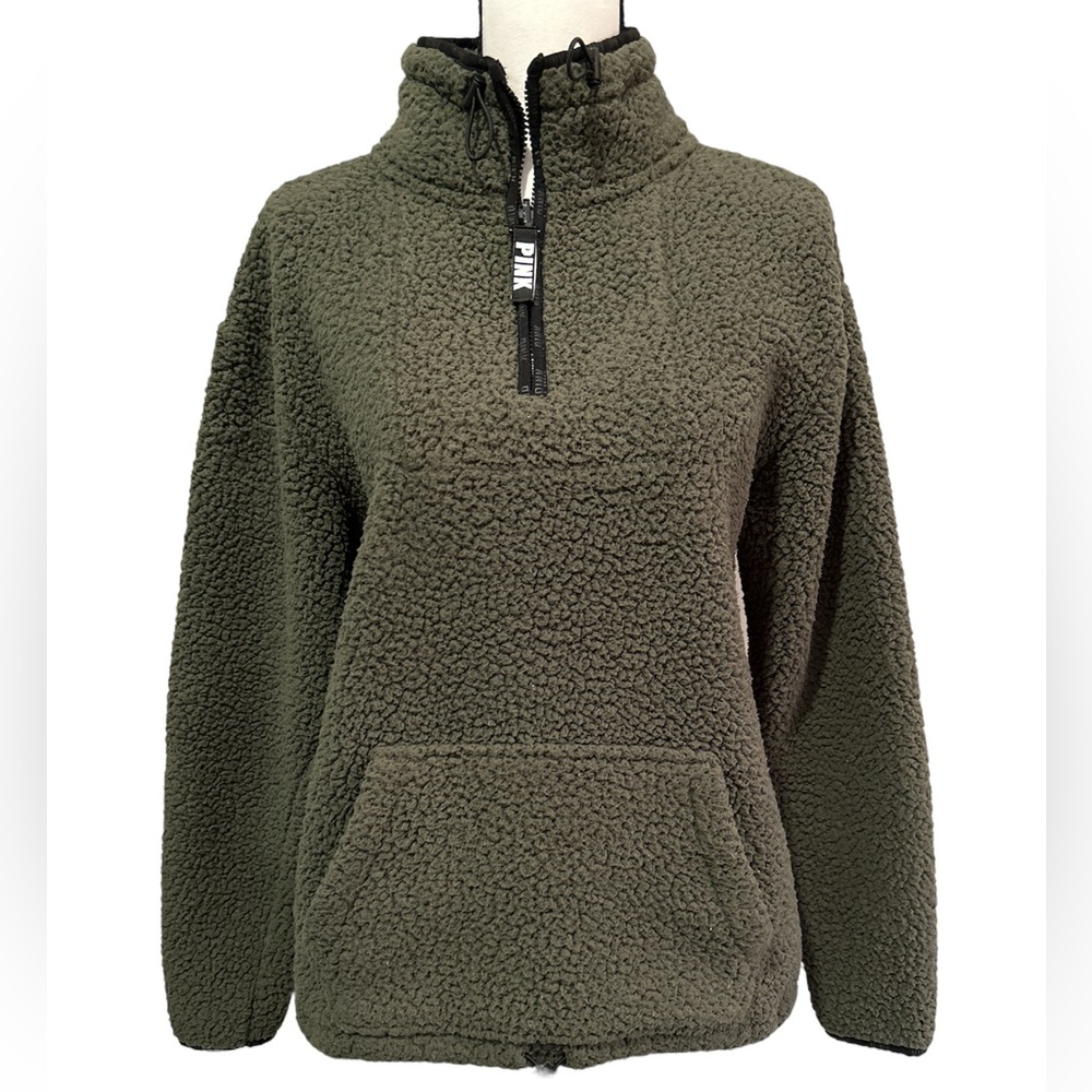 PINK Victoria’s Secret Green Fleece Pullover SIZE SMALL